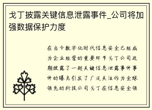 戈丁披露关键信息泄露事件_公司将加强数据保护力度